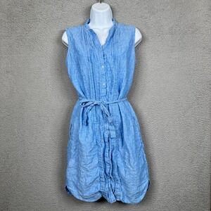 LL Bean Dress Womens 10 Blue Chambray 100% Linen Beachy Coastal Resort Vacation‎